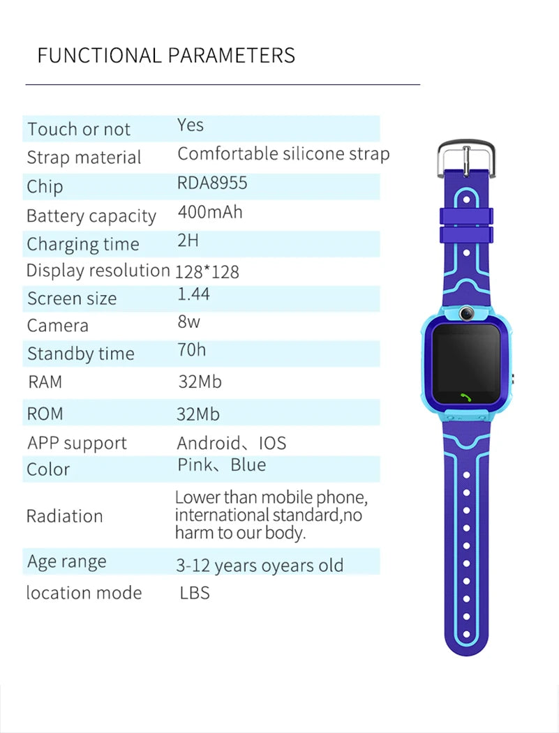 Kinder-Smartwatch mit Kamera, wasserdicht, GPS-Tracking und Anrufen, SOS-Taste