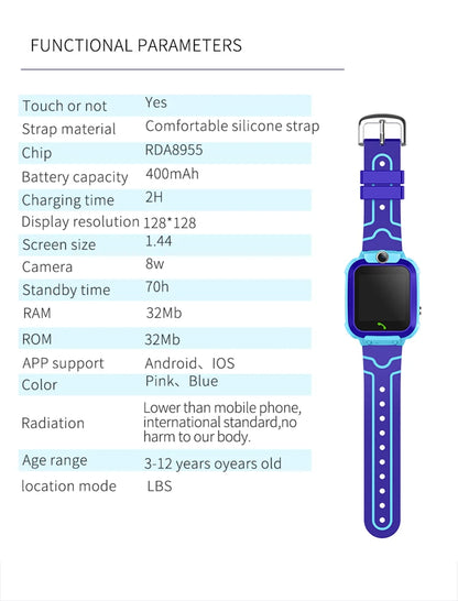 Kinder-Smartwatch mit Kamera, wasserdicht, GPS-Tracking und Anrufen, SOS-Taste